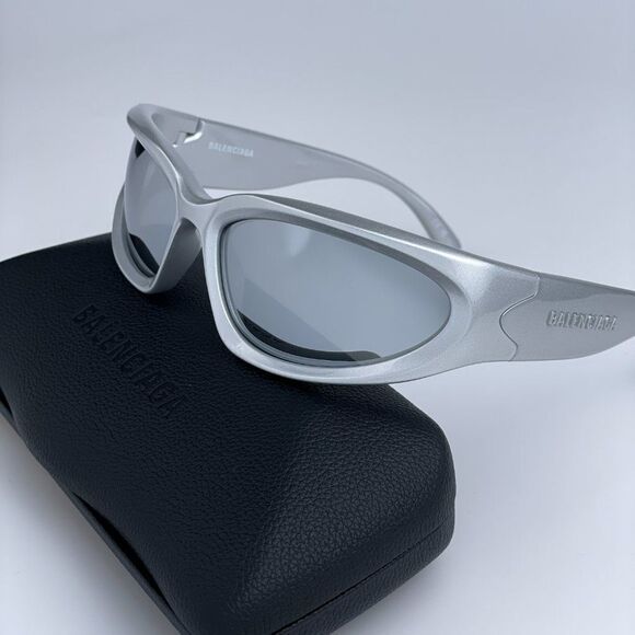NEW Balenciaga BB0157S 004 Silver Grey Wraparound Extreme Unisex Sunglasses - Picture 2 of 12